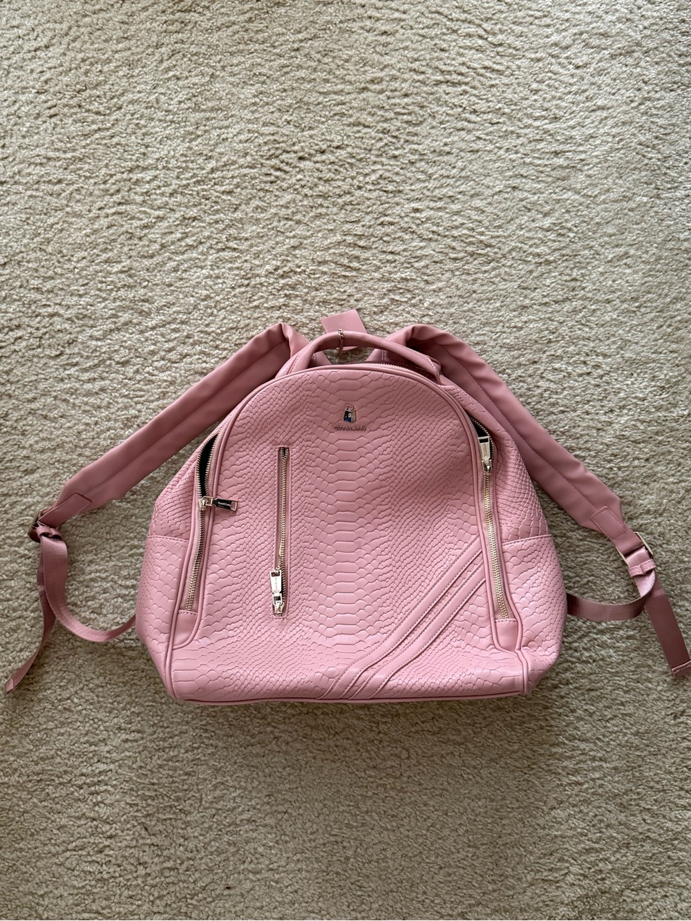 Textured Pink Faux-Leather Backpack with Gold Hardware